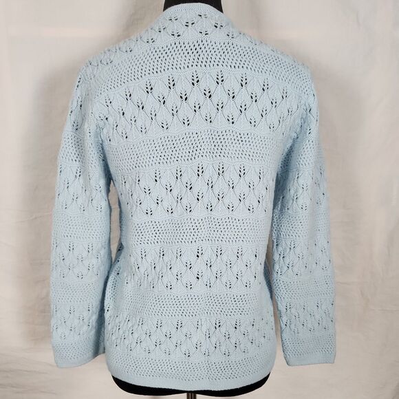 Vtg 1970s Rosanna Wintuk Blue Knit Cardigan Orlon Acrylic Round Neck Sweater - Picture 9 of 16